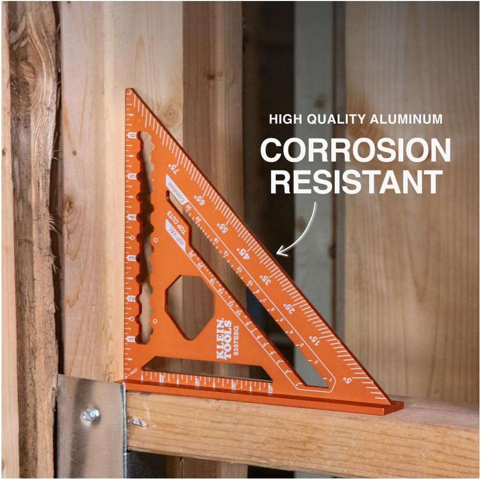Klein Tools 9357SSQ Rafter Square, 7-Inch, Double Laser Etched Aluminum, Multi-Functional, Carpenter Measuring Layout Tool, Triangle Ruler for Woodworking - Image 5