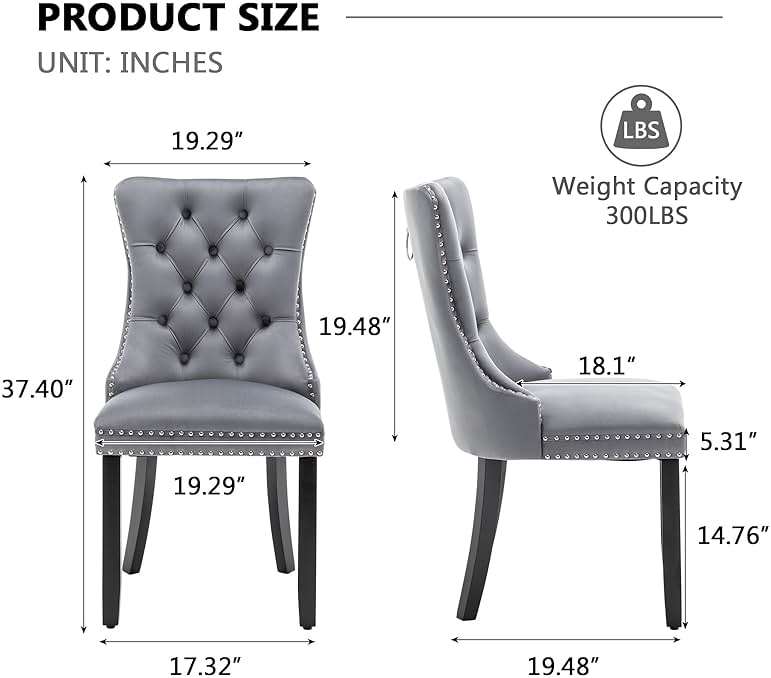 Hixkol Velvet Dining Chairs Set of 4,Upholstered Dining Chairs with Ring Pull Trim and Button Back,Modern Seating for Kitchen, Bedroom & Living Room(Grey) - Image 3