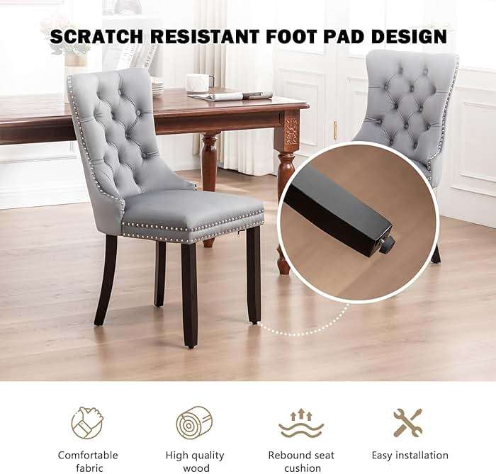 Hixkol Velvet Dining Chairs Set of 4,Upholstered Dining Chairs with Ring Pull Trim and Button Back,Modern Seating for Kitchen, Bedroom & Living Room(Grey) - Image 6
