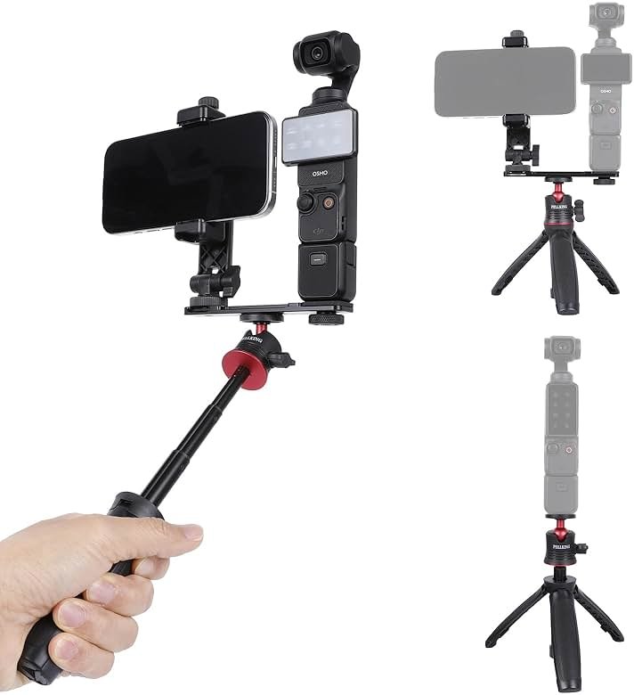 PellKing Osmo Pocket 3 Phone Holder Set Expansion Accessories + Universal Mini Extension Pole Tripod Compatible with DJI OSMO Pocket 3 and Smartphone - Product Image