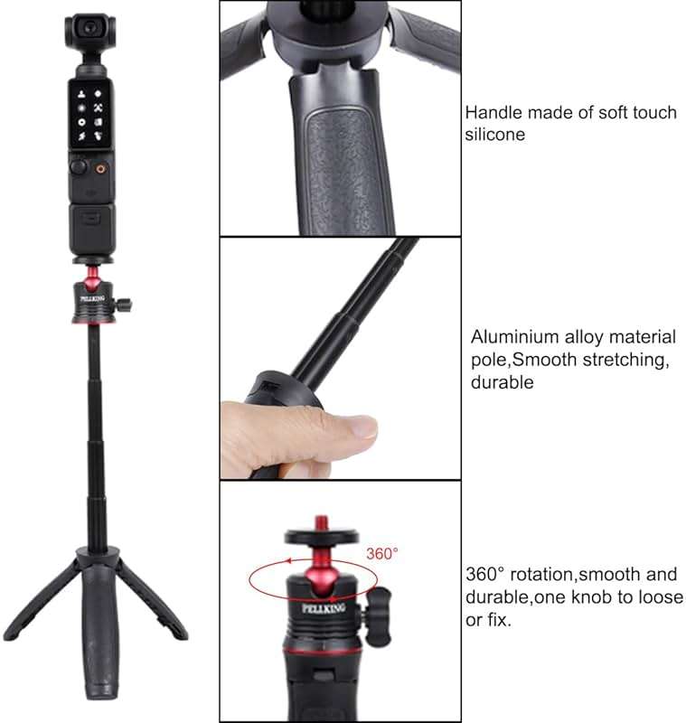 PellKing Osmo Pocket 3 Phone Holder Set Expansion Accessories + Universal Mini Extension Pole Tripod Compatible with DJI OSMO Pocket 3 and Smartphone - Image 3