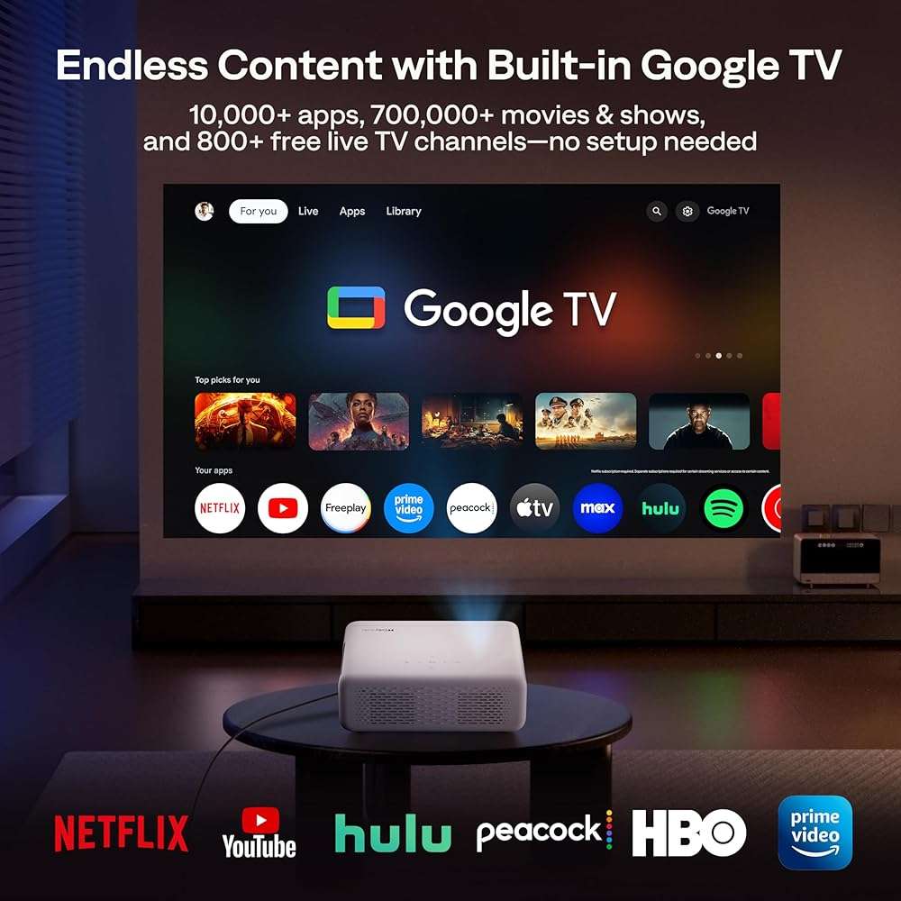 Aurzen EAZZE D1G 4K Supported Google TV Smart Projector with WiFi & Bluetooth, Auto Focus & Keystone, Dolby Audio, Zoom, Movie, Portable Mini Projector for Home & Outdoor Use - Image 2