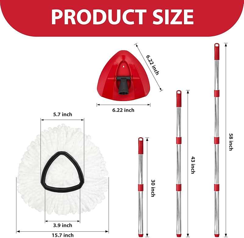 Nuorest Spin Mop Replacement Set for O-Ceda EasyWring 1-Tank System, Includes 2 Microfiber Mop Heads, 1 Adjustable Spin Mop Handle (30"-58"), 1 Spin Base, Floor Cleaning(No Bucket) - Image 3