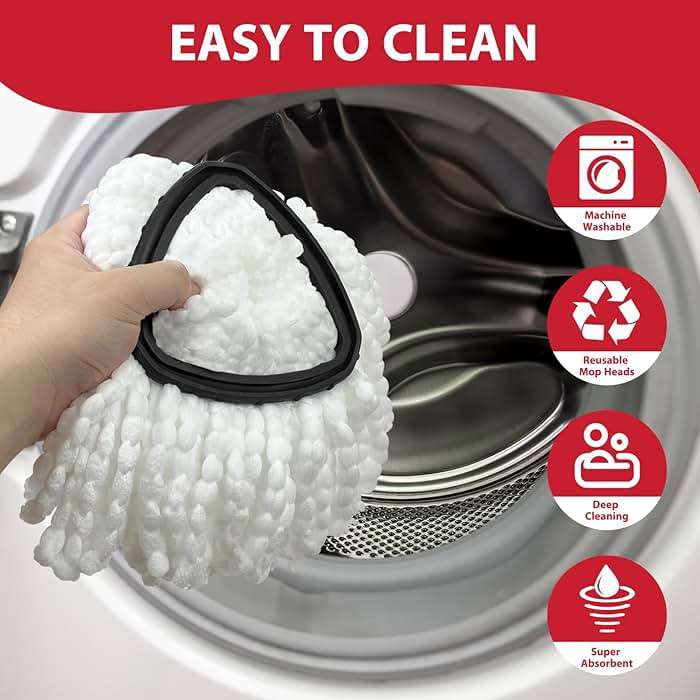 Nuorest Spin Mop Replacement Set for O-Ceda EasyWring 1-Tank System, Includes 2 Microfiber Mop Heads, 1 Adjustable Spin Mop Handle (30"-58"), 1 Spin Base, Floor Cleaning(No Bucket) - Image 6