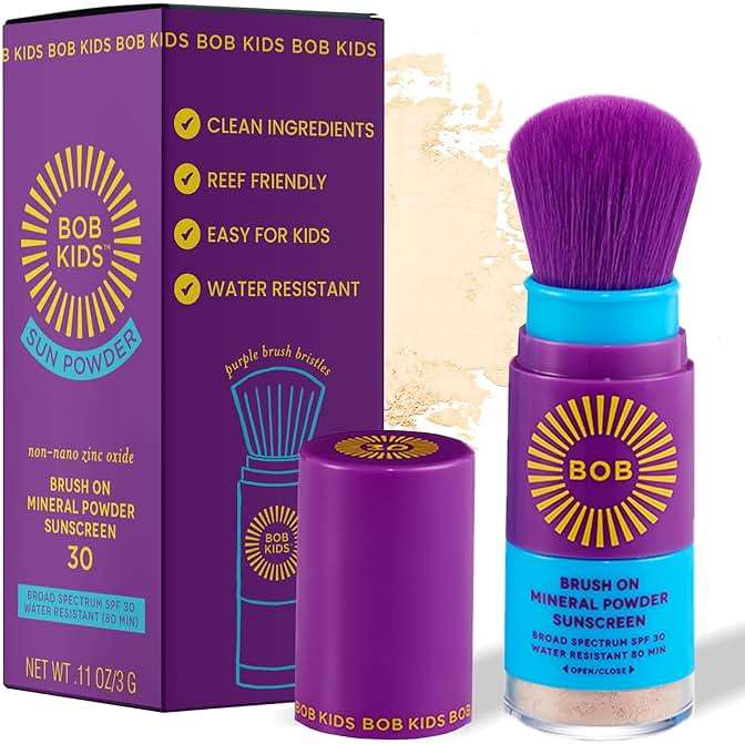 BOB KIDS SPF 30 Brush On Mineral Powder Sunscreen, Broad Spectrum Protection, Water Resistant 80 Mins, Fragrance Free, Easy to Apply for Kids & Babies, Mfg in USA - Image 1