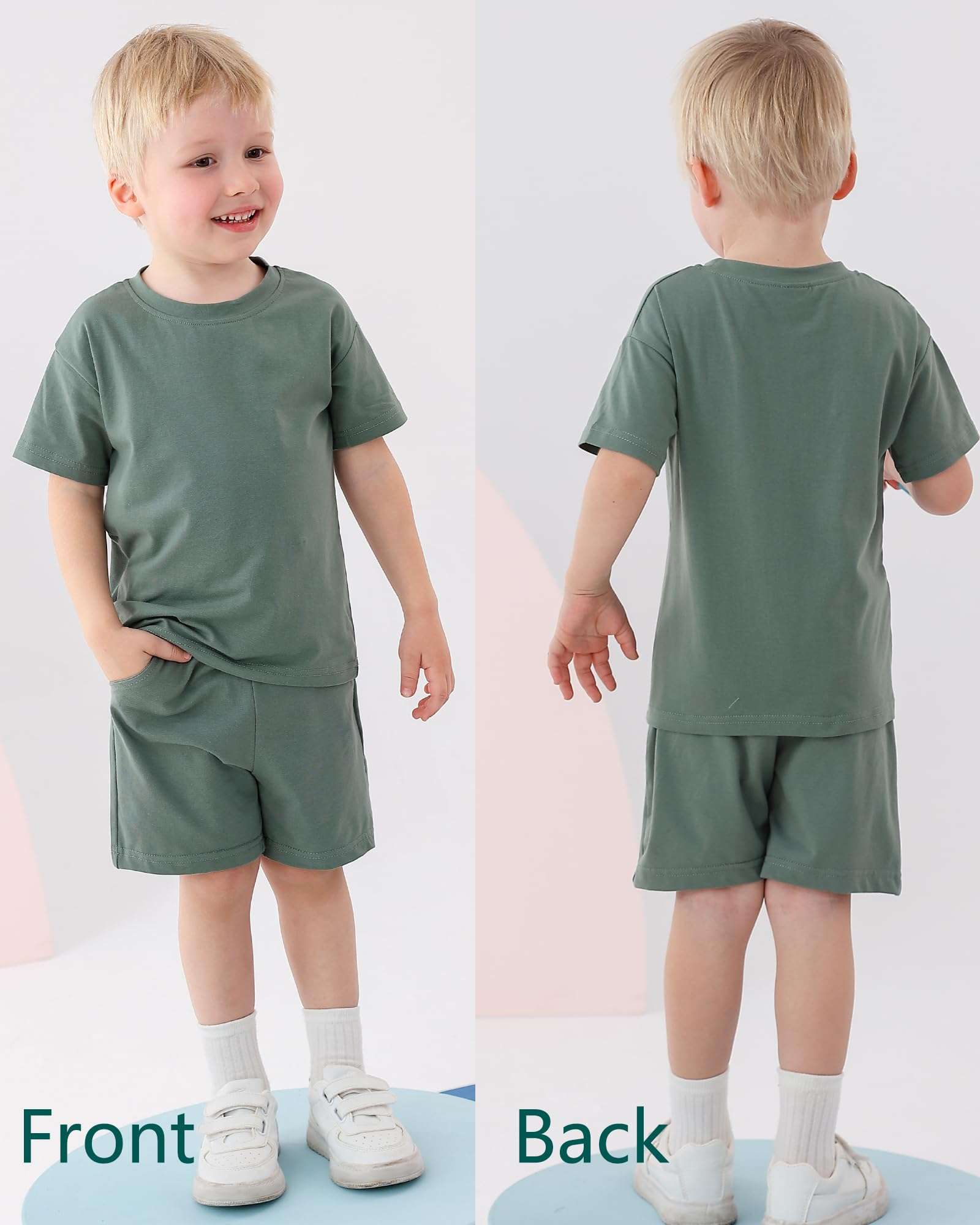 BACKID Toddler Boy Summer Outfits 3T 4T 5T Boys Clothes Kids Solid Shorts Set Cotton 2 Piece Clothing Sets - Image 5