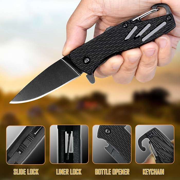 BARRYSAIL Keychain Folding Knife, Small Pocket Knife with Safety Lock, 2.5" Steel Blade, Bottle Opener, Great EDC Tool for Dad Gift (Model 6175P) - Image 6