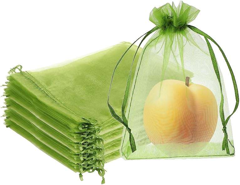 100 Pieces Green Fruit Protection Bags Fruit Protection Bags Fruit Netting Bags with Drawstring for Protecting Vegetable Net Cover Reusable Mesh Bag for Garden Apple Trees(15 * 20cm) - Image 1