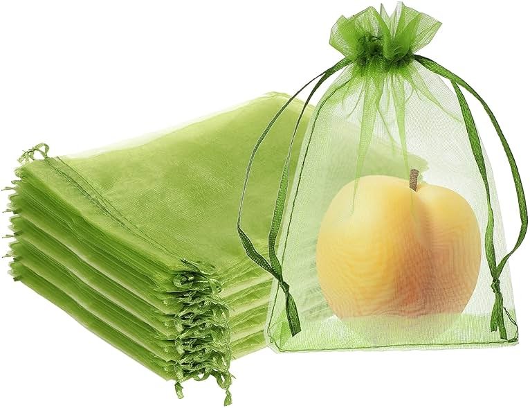 100 Pieces Green Fruit Protection Bags Fruit Protection Bags Fruit Netting Bags with Drawstring for Protecting Vegetable Net Cover Reusable Mesh Bag for Garden Apple Trees(15 * 20cm) - Product Image