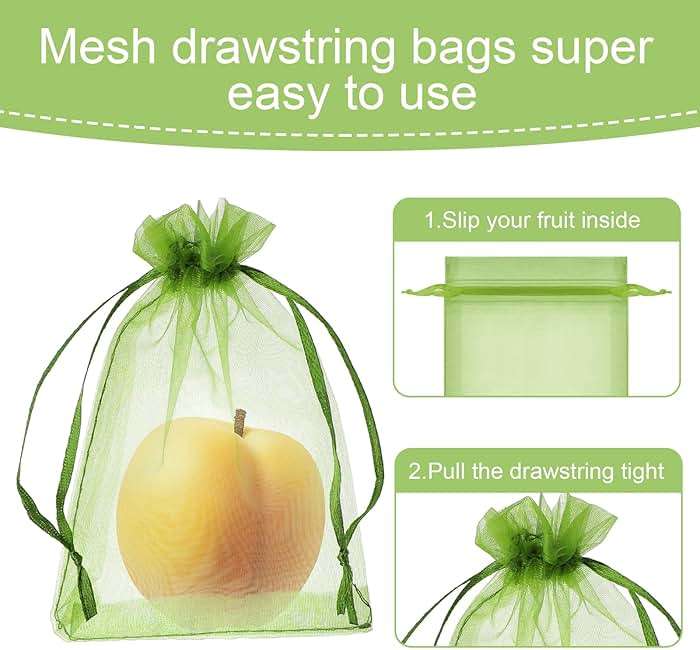 100 Pieces Green Fruit Protection Bags Fruit Protection Bags Fruit Netting Bags with Drawstring for Protecting Vegetable Net Cover Reusable Mesh Bag for Garden Apple Trees(15 * 20cm) - Image 4