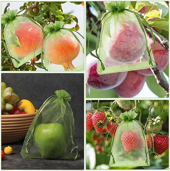 100 Pieces Green Fruit Protection Bags Fruit Protection Bags Fruit Netting Bags with Drawstring for Protecting Vegetable Net Cover Reusable Mesh Bag for Garden Apple Trees(15 * 20cm) - Image 6