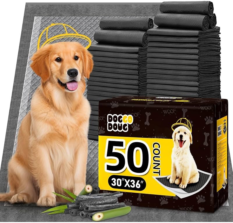 DOGGO DOUG Dog Pee Pads for Dogs XXL 30"x36" Charcoal Puppy Pads 50 Counts Extra Large Disposable Activated Carbon Super Absorbent Full Edge-Wrapping Odor-Control Training Pads with Adhesive Tabs - Product Image
