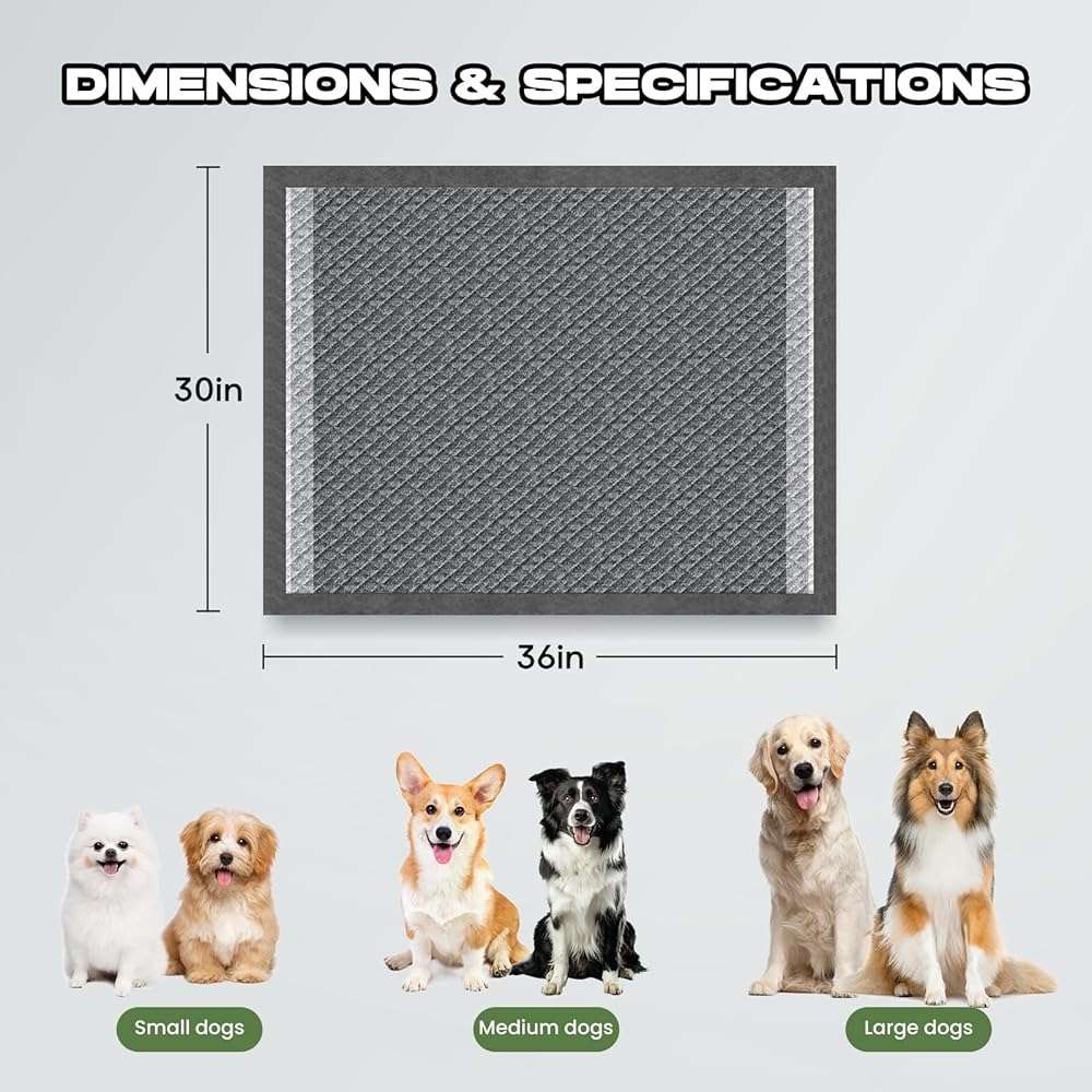 DOGGO DOUG Dog Pee Pads for Dogs XXL 30"x36" Charcoal Puppy Pads 50 Counts Extra Large Disposable Activated Carbon Super Absorbent Full Edge-Wrapping Odor-Control Training Pads with Adhesive Tabs - Image 2