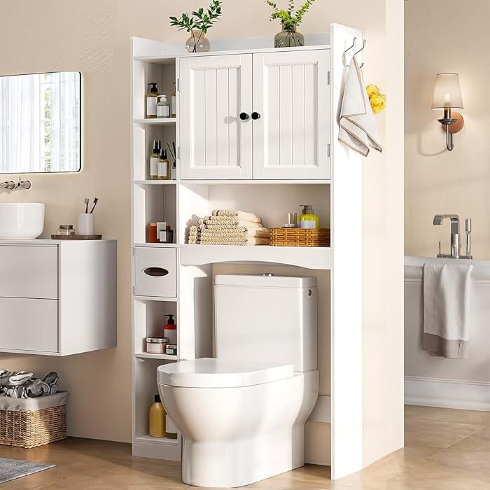 Gizoon 66''H Over The Toilet Storage Cabinet, Over Toilet Storage Cabinet White, Over Toilet Bathroom Organizer, with 2 Doors, Adjustable Shelf, for Bathroom, Laundry, White - Product Image