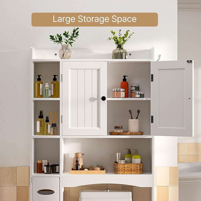 Gizoon 66''H Over The Toilet Storage Cabinet, Over Toilet Storage Cabinet White, Over Toilet Bathroom Organizer, with 2 Doors, Adjustable Shelf, for Bathroom, Laundry, White - Image 3