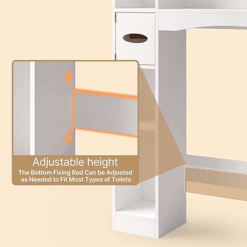 Gizoon 66''H Over The Toilet Storage Cabinet, Over Toilet Storage Cabinet White, Over Toilet Bathroom Organizer, with 2 Doors, Adjustable Shelf, for Bathroom, Laundry, White - Image 6