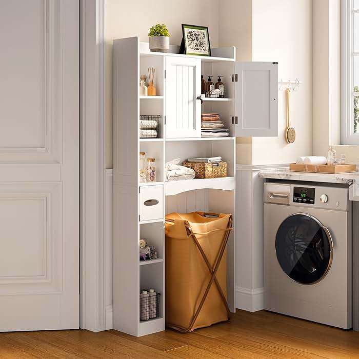 Gizoon 66''H Over The Toilet Storage Cabinet, Over Toilet Storage Cabinet White, Over Toilet Bathroom Organizer, with 2 Doors, Adjustable Shelf, for Bathroom, Laundry, White - Image 9