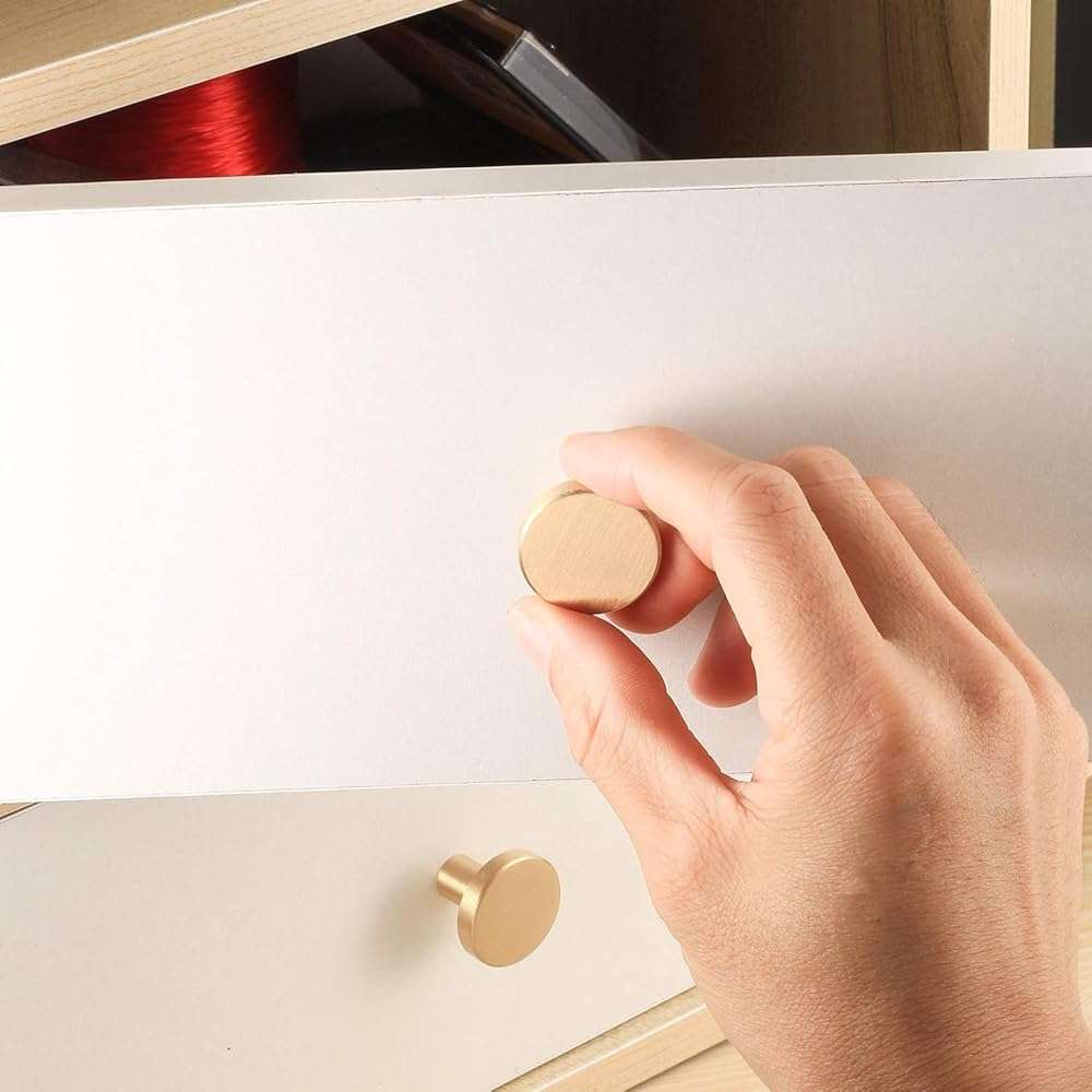 MUZHUPGUZ Gold Cabinet Knobs, 4 Pcs Brushed Brass Round Kitchen Cabinet Hardware Pulls Knobs Gold for Dresser Drawer Cupboard Furniture Closet Wardrobe Door Knobs Handles, with Screwdriver, 20x30 mm - Image 6
