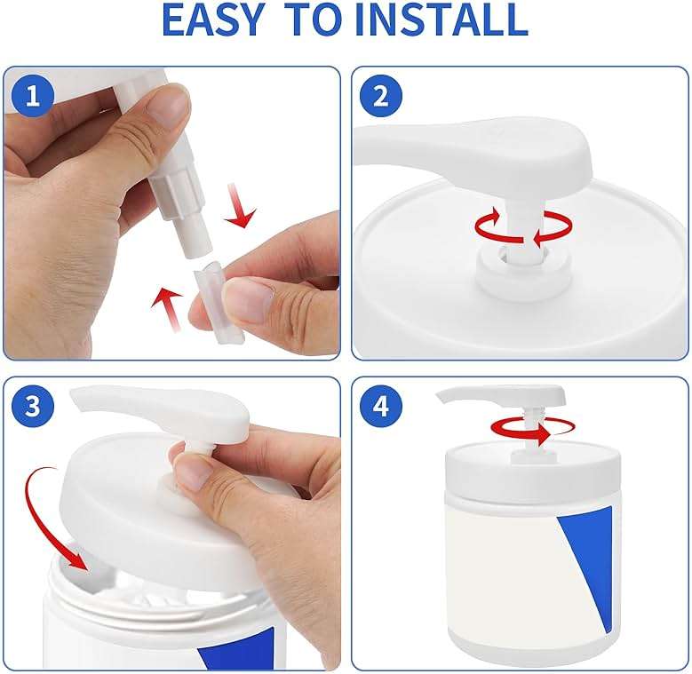 Pump Lid for CeraVe Moisturizing Cream 19oz (2Pcs) Universal Pump for 3.3inch Diameter Mouth, Cream Pump Dispenser Fits for CeraVe 16oz Jars When Cut Tube Short - Image 6