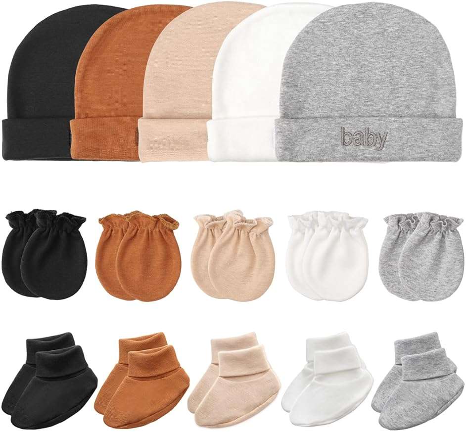 Newborn Baby Hats Mittens and Socks Set Cotton Infant Beanie Cap Socks Mittens for Newborn Baby Boy Girl 0-6 Month - Image 1