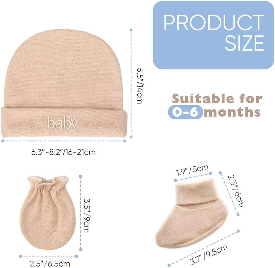 Newborn Baby Hats Mittens and Socks Set Cotton Infant Beanie Cap Socks Mittens for Newborn Baby Boy Girl 0-6 Month - Image 2