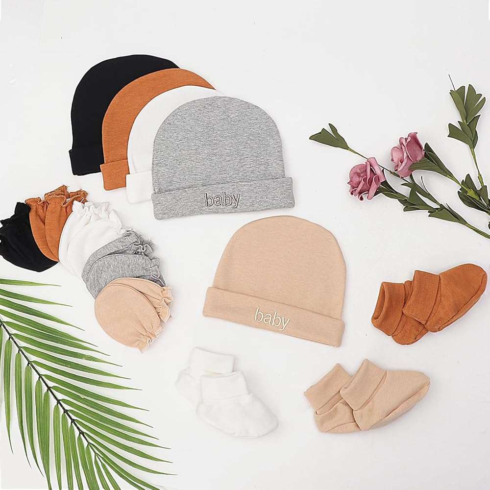 Newborn Baby Hats Mittens and Socks Set Cotton Infant Beanie Cap Socks Mittens for Newborn Baby Boy Girl 0-6 Month - Image 4