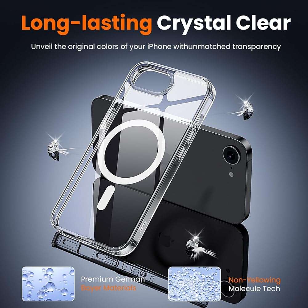 toushion 3 in 1 for iPhone 16E Case Clear/iPhone 17E Case, Not Yellowing, Screen Protector*2, Military-Grade Protection for iPhone 16e & 17e Case 6.1 inch Clear - Image 4