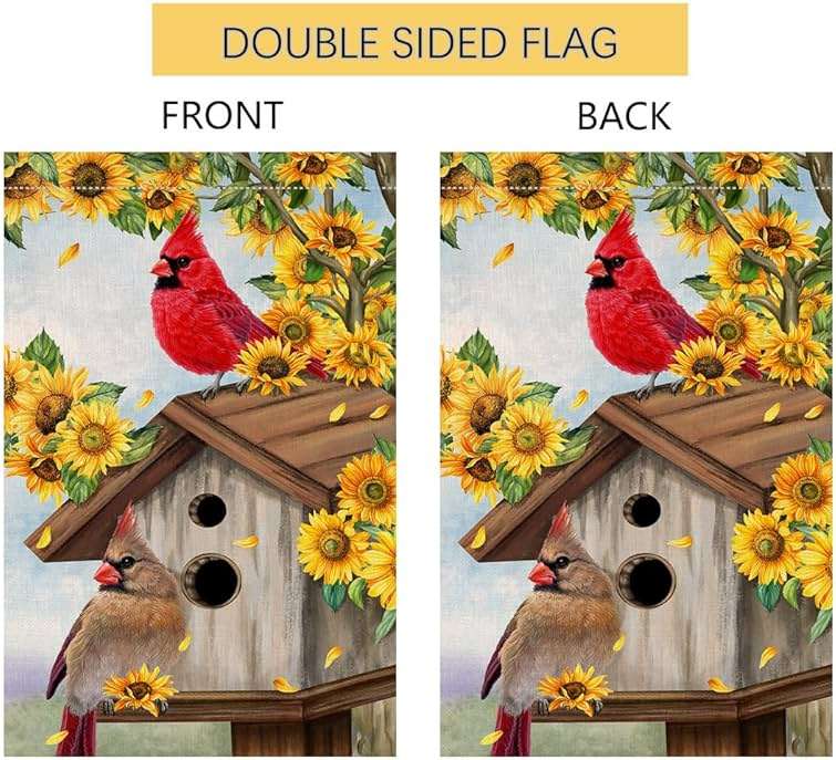BLKWHT Summer Sunflowers Cardinal Bird Garden Flag 12x18 Vertical Double Sided Yellow Flowers Spring Farmhouse Holiday Outside Decorations Burlap Yard Flag BW815 - Image 6