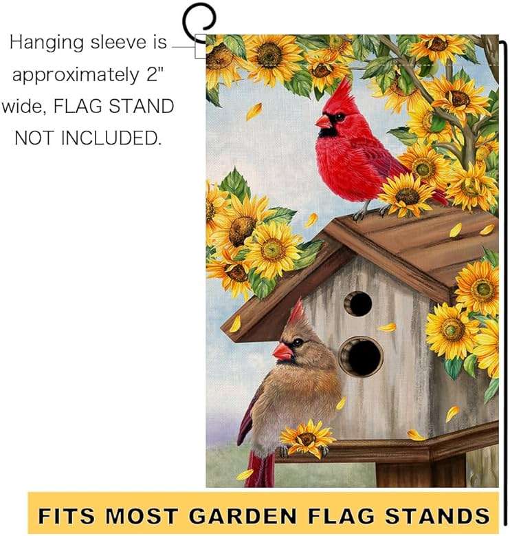 BLKWHT Summer Sunflowers Cardinal Bird Garden Flag 12x18 Vertical Double Sided Yellow Flowers Spring Farmhouse Holiday Outside Decorations Burlap Yard Flag BW815 - Image 7