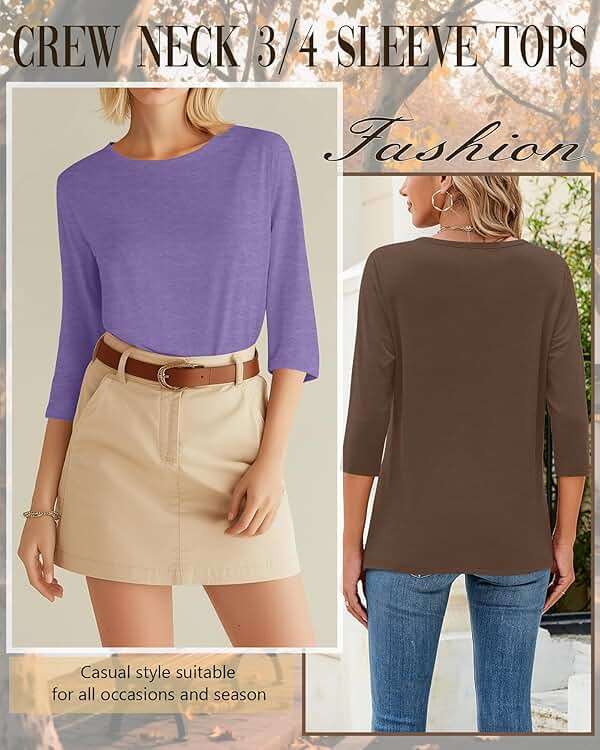 Ficerd 3 Pack 3/4 Sleeve Tops for Women T Shirts Round Neck Dressy Basics Tees Blouses Casual Trendy Loose Fit Shirts - Image 4