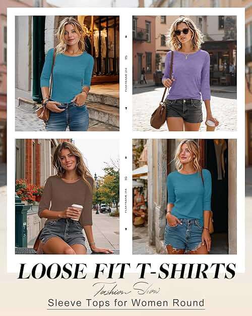 Ficerd 3 Pack 3/4 Sleeve Tops for Women T Shirts Round Neck Dressy Basics Tees Blouses Casual Trendy Loose Fit Shirts - Image 5