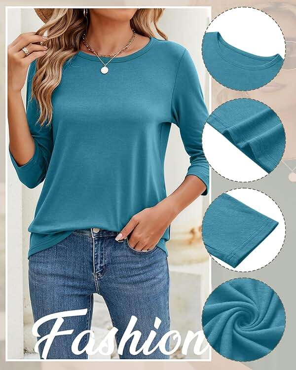 Ficerd 3 Pack 3/4 Sleeve Tops for Women T Shirts Round Neck Dressy Basics Tees Blouses Casual Trendy Loose Fit Shirts - Image 6