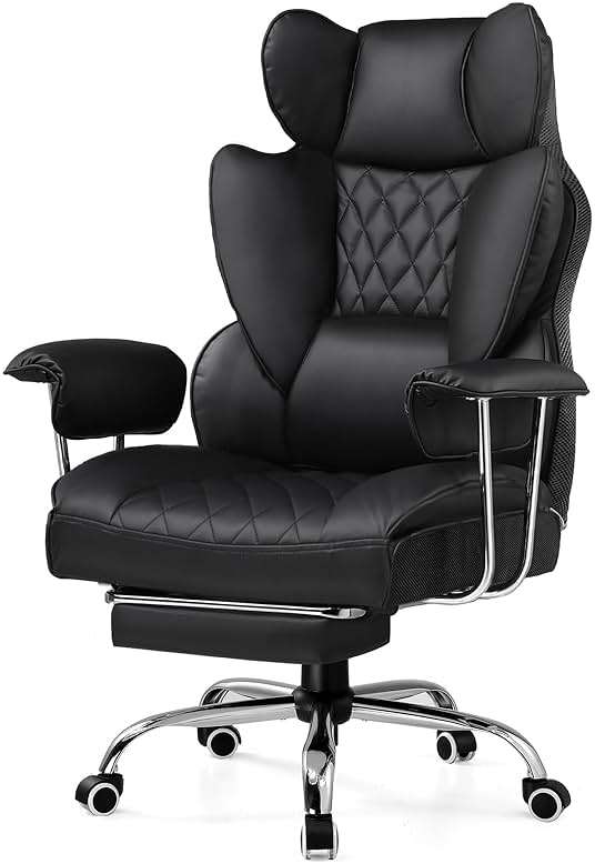 GTPLAYER Gaming Chair,Office Chair with Pocket Spring Lumbar Support, Ergonomic Comfortable Wide Office Desk Computer Chair with Outward Fixed Soft Armrests and Footrest (PU Leather, Black) - Image 1
