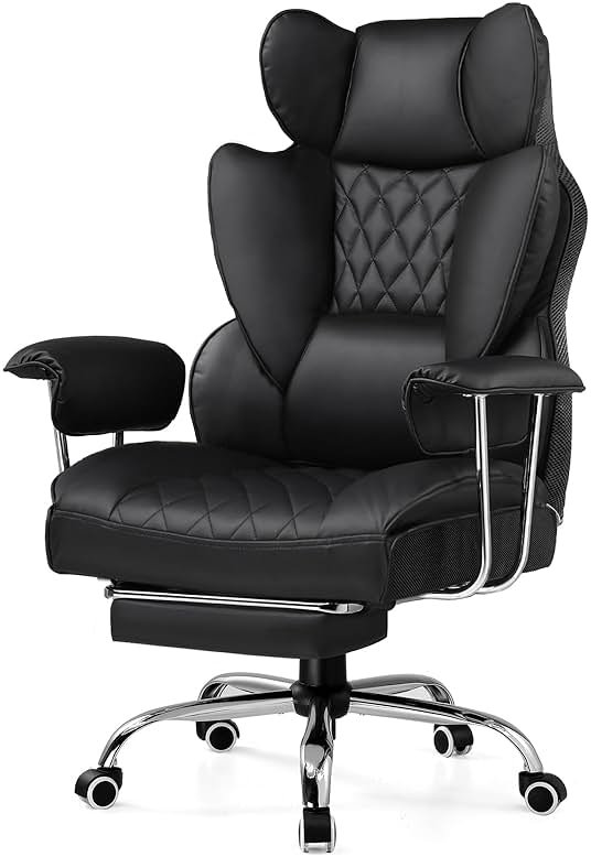 GTPLAYER Gaming Chair,Office Chair with Pocket Spring Lumbar Support, Ergonomic Comfortable Wide Office Desk Computer Chair with Outward Fixed Soft Armrests and Footrest (PU Leather, Black) - Product Image