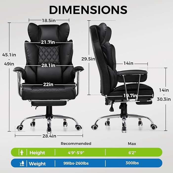 GTPLAYER Gaming Chair,Office Chair with Pocket Spring Lumbar Support, Ergonomic Comfortable Wide Office Desk Computer Chair with Outward Fixed Soft Armrests and Footrest (PU Leather, Black) - Image 2
