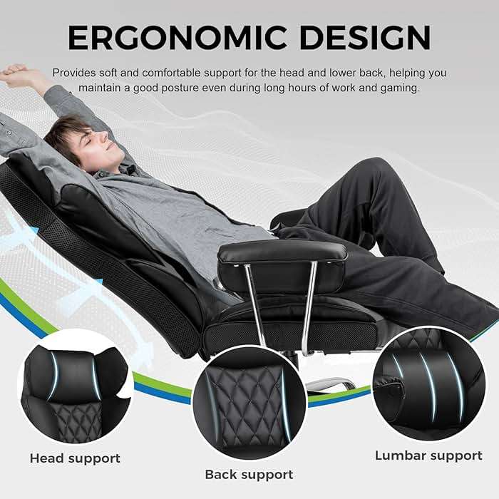 GTPLAYER Gaming Chair,Office Chair with Pocket Spring Lumbar Support, Ergonomic Comfortable Wide Office Desk Computer Chair with Outward Fixed Soft Armrests and Footrest (PU Leather, Black) - Image 3