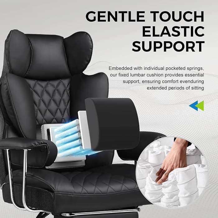 GTPLAYER Gaming Chair,Office Chair with Pocket Spring Lumbar Support, Ergonomic Comfortable Wide Office Desk Computer Chair with Outward Fixed Soft Armrests and Footrest (PU Leather, Black) - Image 4