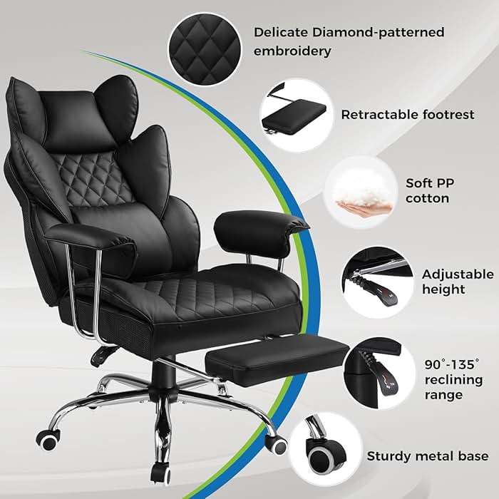GTPLAYER Gaming Chair,Office Chair with Pocket Spring Lumbar Support, Ergonomic Comfortable Wide Office Desk Computer Chair with Outward Fixed Soft Armrests and Footrest (PU Leather, Black) - Image 5