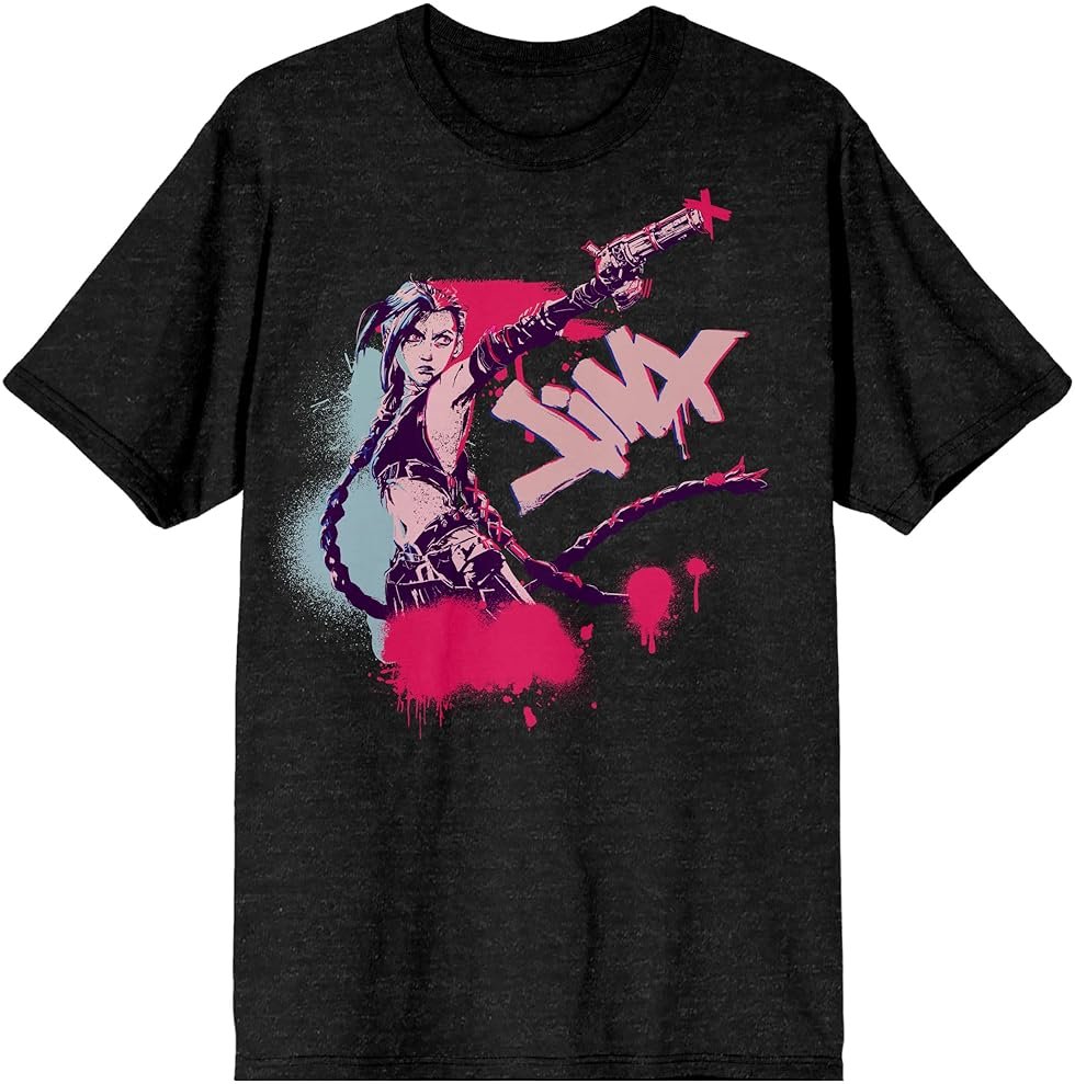 Arcane Jinx Adult Black Heather Crew Neck Short Sleeve T-Shirt - Product Image