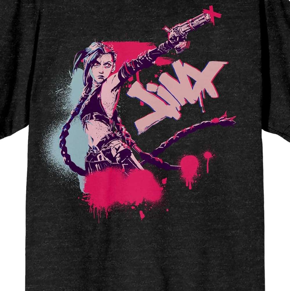 Arcane Jinx Adult Black Heather Crew Neck Short Sleeve T-Shirt - Image 2
