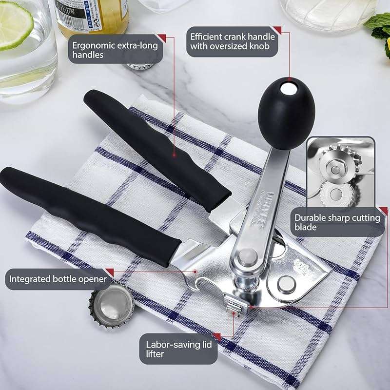 Commercial Can Opener, UHIYEE Hand Crank Can Opener Manual Heavy Duty with Comfortable Extra-long Handles, Oversized Knob, Large Handheld Can Open Easy for Big Cans, Black - Image 3