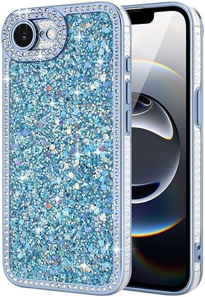 Lafunda for iPhone 17e/16e Case Glitter, Luxury Shiny Bling Sparkly Phone Cover with Crystal Diamonds Rhinestone for Women Girls Soft TPU Shockproof Protective Phone Case for iPhone 16e/17e, Blue - Product Image