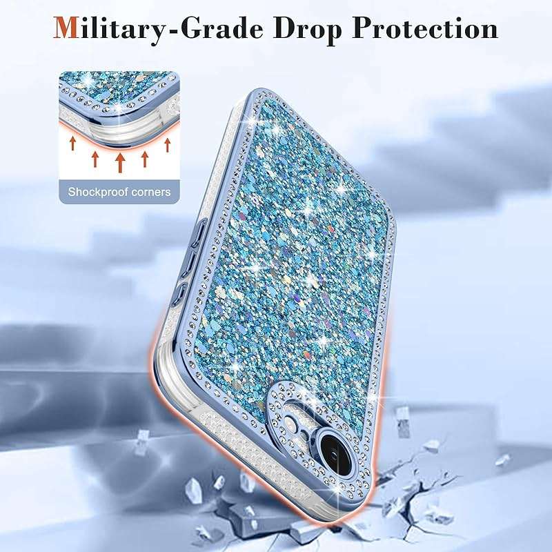 Lafunda for iPhone 17e/16e Case Glitter, Luxury Shiny Bling Sparkly Phone Cover with Crystal Diamonds Rhinestone for Women Girls Soft TPU Shockproof Protective Phone Case for iPhone 16e/17e, Blue - Image 3
