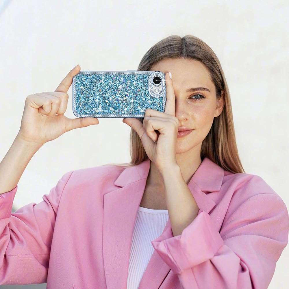Lafunda for iPhone 17e/16e Case Glitter, Luxury Shiny Bling Sparkly Phone Cover with Crystal Diamonds Rhinestone for Women Girls Soft TPU Shockproof Protective Phone Case for iPhone 16e/17e, Blue - Image 7