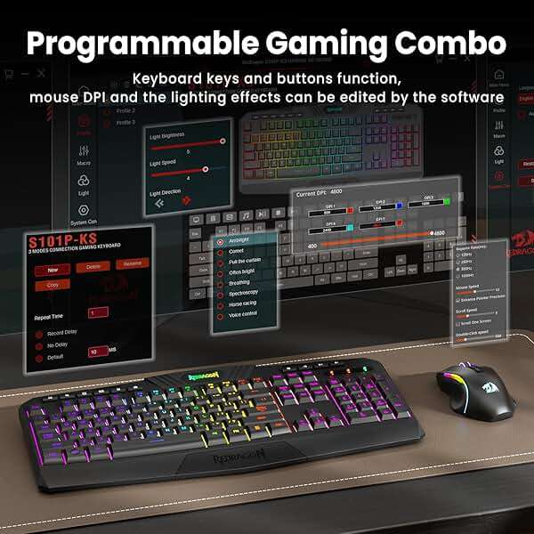 Redragon S101M-KS Gaming Keyboard and Mouse Wireless with Tri-Mode, RGB Keyboard and 4800 DPI Gaming Mouse, 10 Independent Multimedia Keys for Wins, PC, Computer, Wireless S101 Ideal for Gamer - Image 5