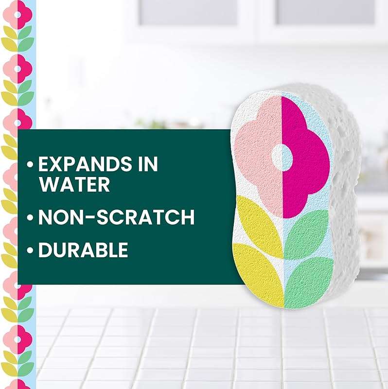 Scotch-Brite Brite Blooms Pop Up Kitchen Sponges, Unique Compressed Kitchen Sponge for Cleaning Gently, Spring Flower Pattern Dish Sponge that Expands with Water, 3 Scrubbing Sponges - Image 2