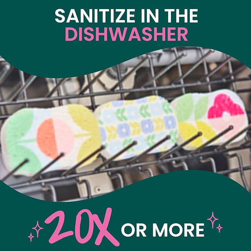 Scotch-Brite Brite Blooms Pop Up Kitchen Sponges, Unique Compressed Kitchen Sponge for Cleaning Gently, Spring Flower Pattern Dish Sponge that Expands with Water, 3 Scrubbing Sponges - Image 6