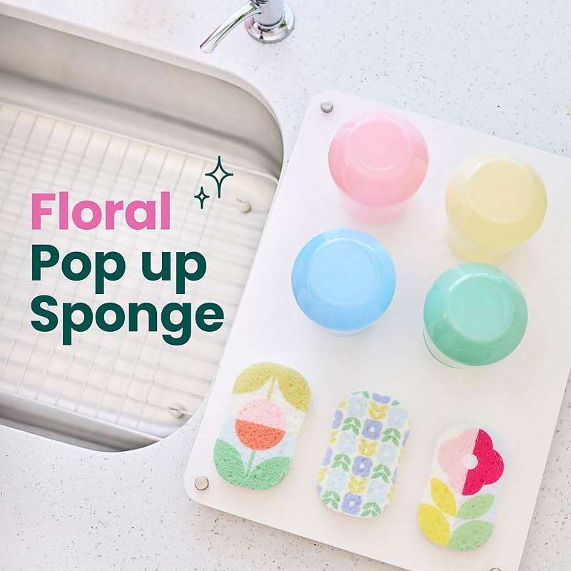 Scotch-Brite Brite Blooms Pop Up Kitchen Sponges, Unique Compressed Kitchen Sponge for Cleaning Gently, Spring Flower Pattern Dish Sponge that Expands with Water, 3 Scrubbing Sponges - Image 8