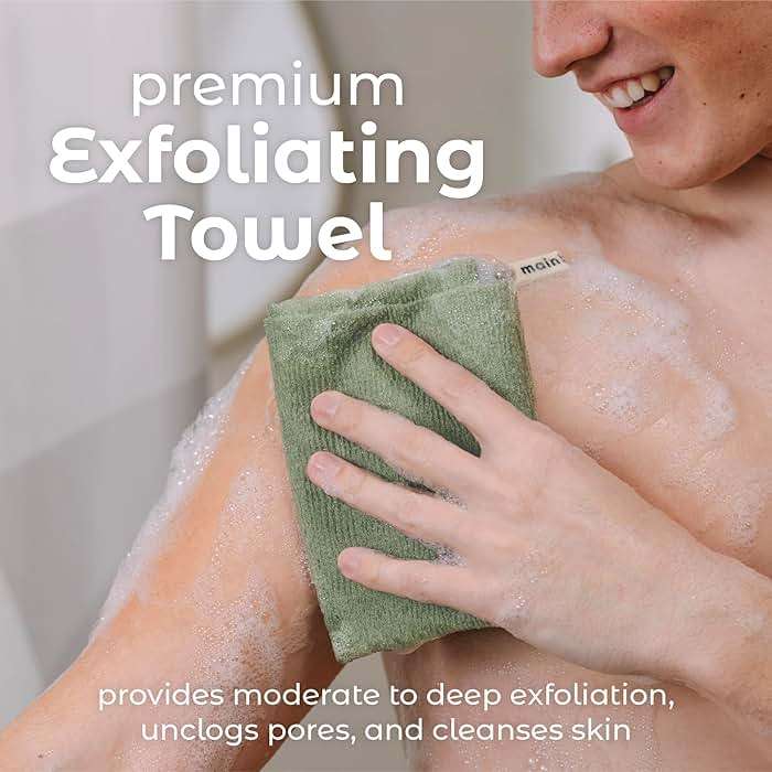 MainBasics Extra Exfoliating Shower Towel - Japanese Nylon Bath Towel and Body Washcloth, Quick-Dry, Durable (Set of 3, Earthy Love) - Image 2