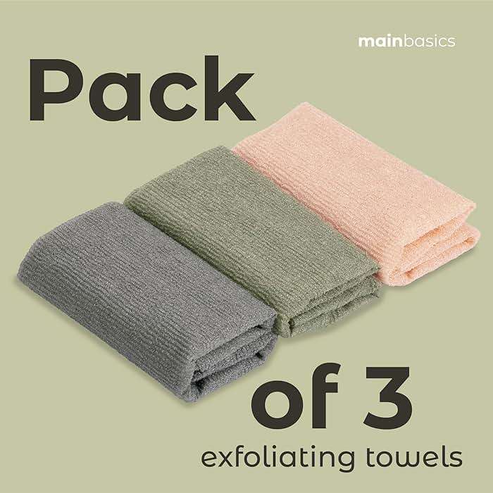 MainBasics Extra Exfoliating Shower Towel - Japanese Nylon Bath Towel and Body Washcloth, Quick-Dry, Durable (Set of 3, Earthy Love) - Image 6